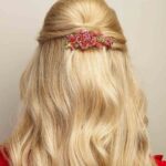 Flower Hair Clip with Diamante – Red 2